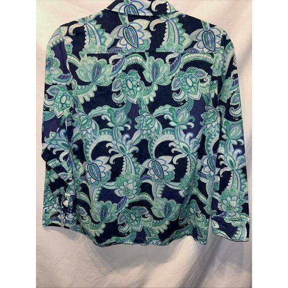 Talbots Women's Petite Small Button Up Blouse Baroque Floral Quiet Luxury Cotton - Picture 8 of 13